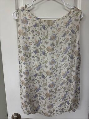 Floral Sleeveless Blouse - Cream with Lavender and Sage Detail